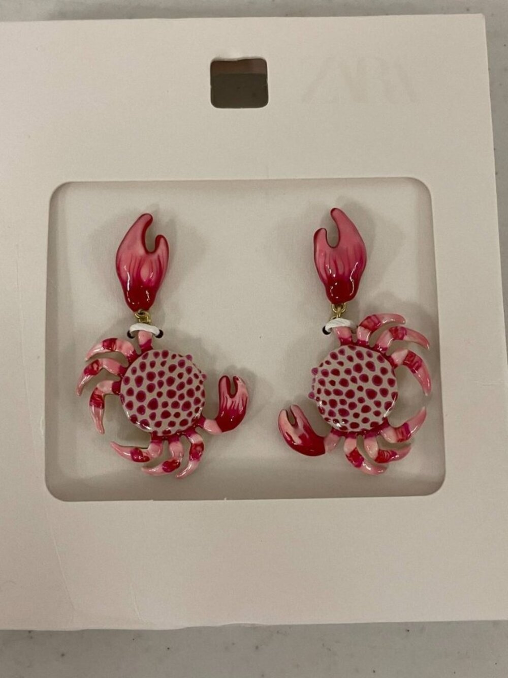 Zara Crab Drop Earrings Pink White Enamel Statement Jewelry Coastal Summer New